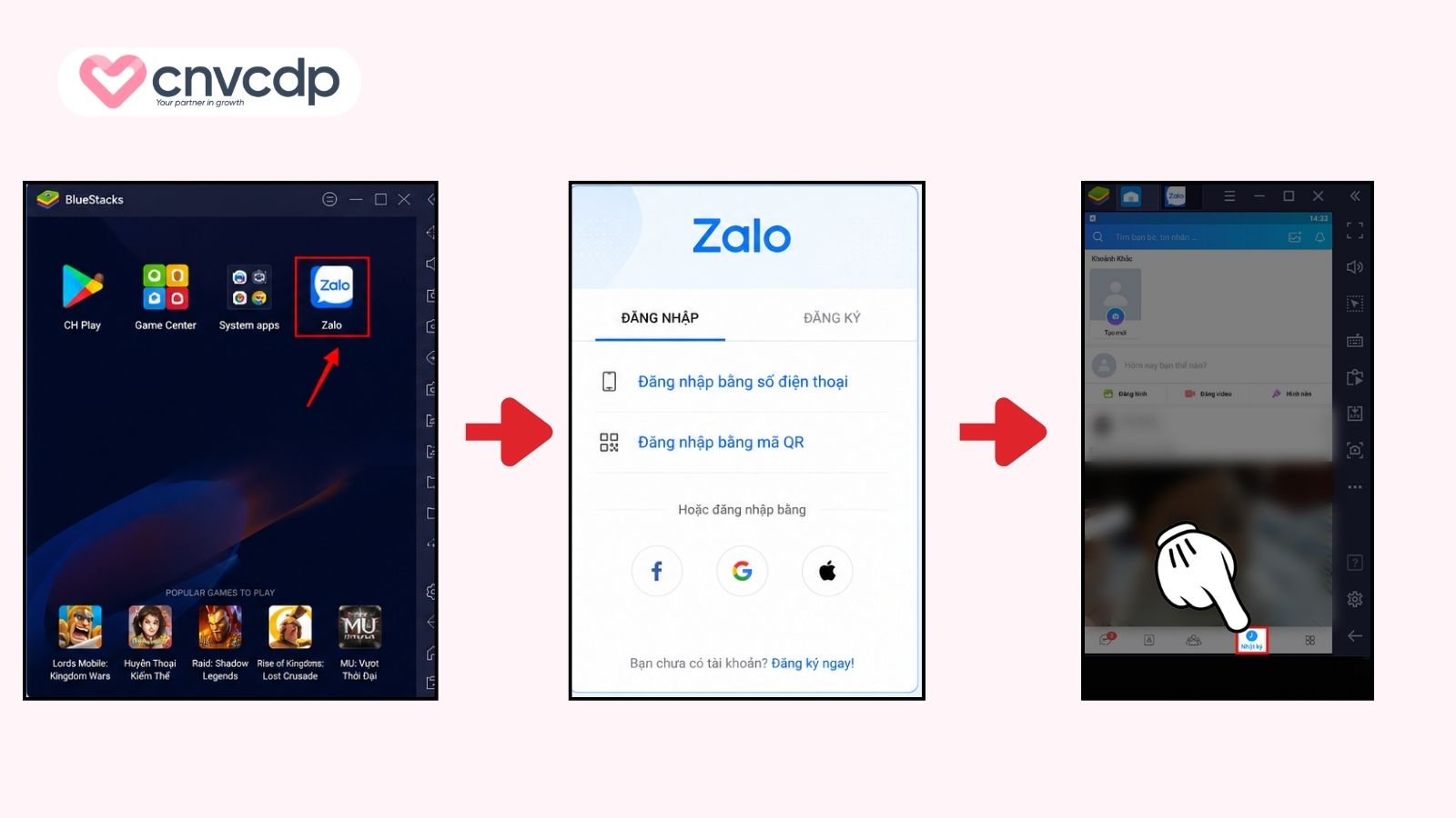 Mở BlueStacks, đăng nhập và vào Nhật ký để tạo bài viết mới