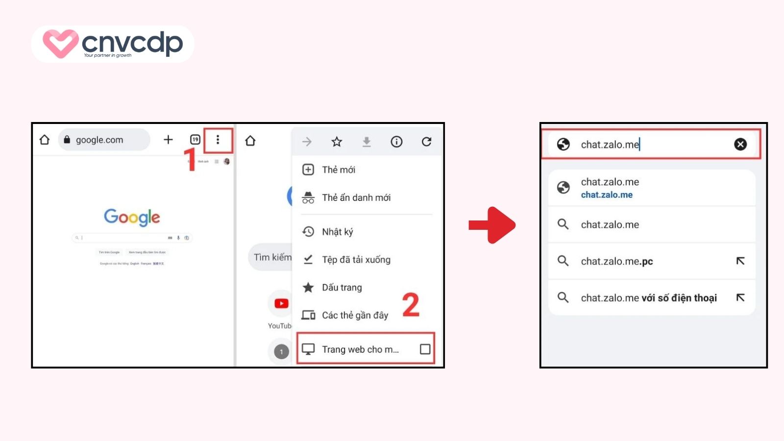 Mở Chrome và bật trang web cho máy tính ở điện thoại thứ 2