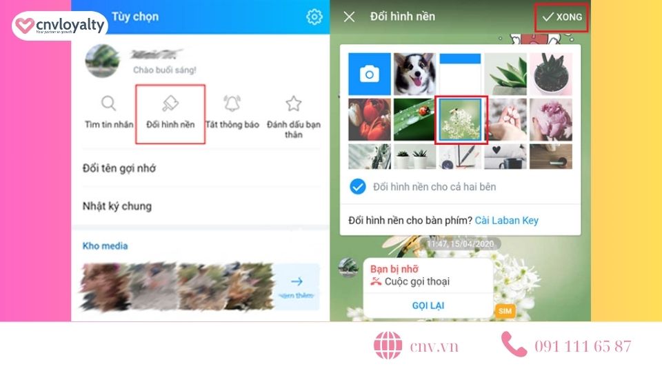 Cách đổi hình nền khung chat trong zalo