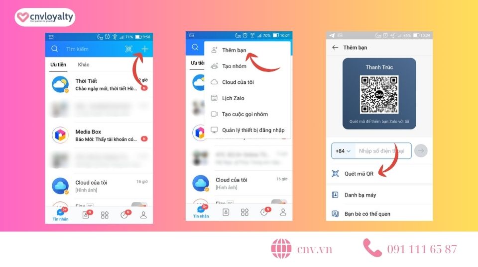 Add Zalo bằng quét mã QR