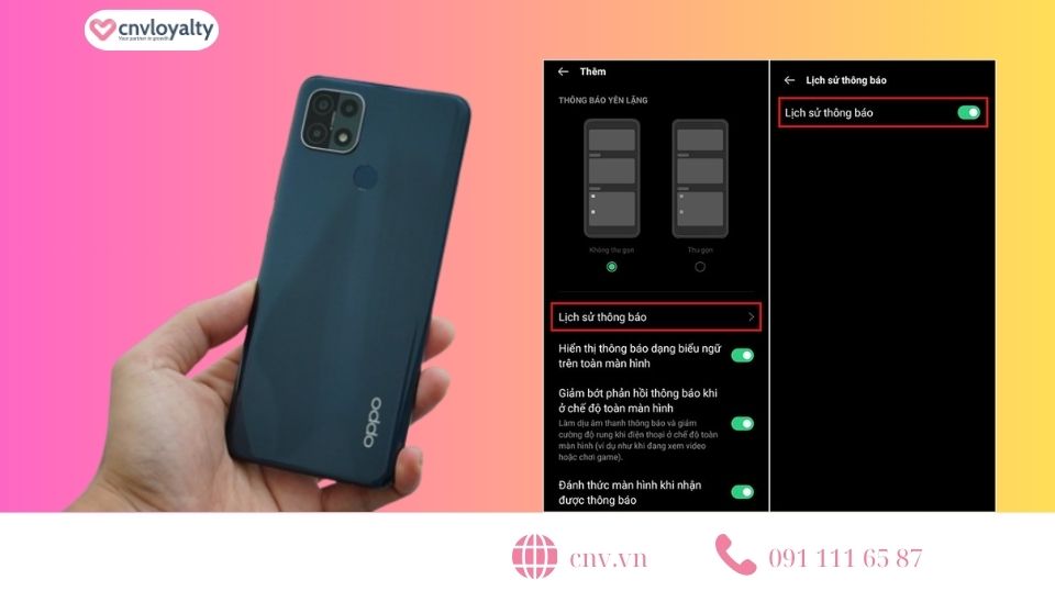 Bật chế độ lịch sử thông báo trên điện thoại oppo