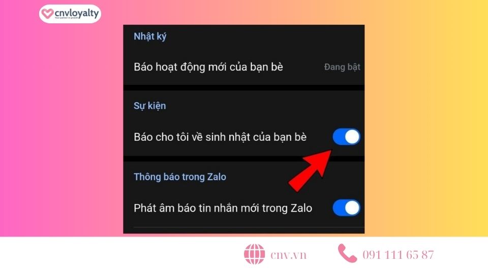 Bật chế độ nhận thông báo sinh nhật của bạn bè