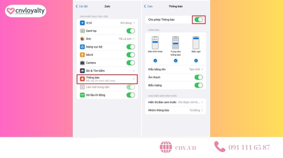 Bật thông báo Zalo trên điện thoại iPhone