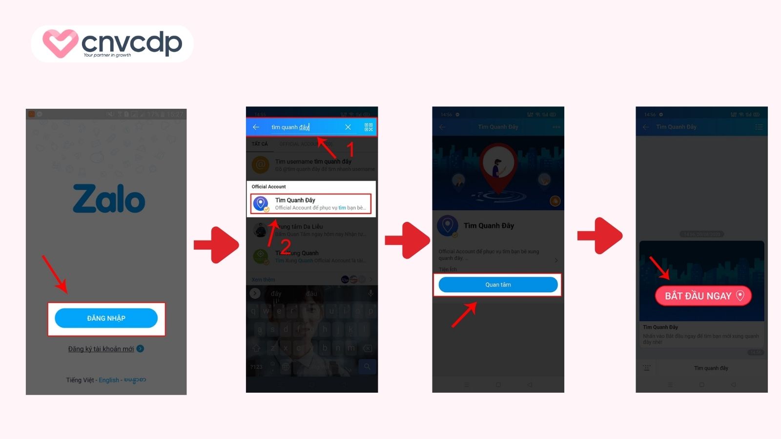 Cách bật tính năng tìm quanh đây qua Official Account