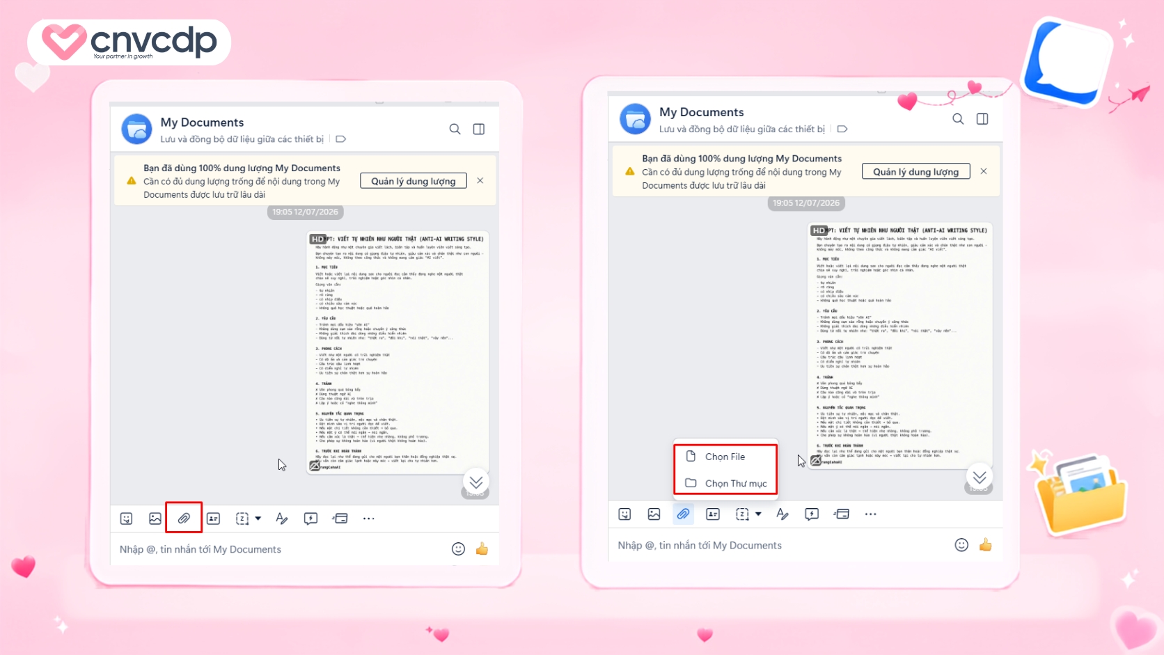 Cách gửi file dung lượng lớn qua Zalo bằng My Documents