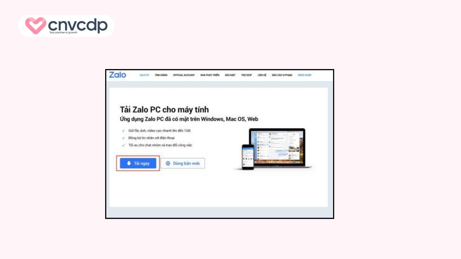 Bước 1: Mở trình duyệt trên MacBook và truy cập website chính thức của Zalo.