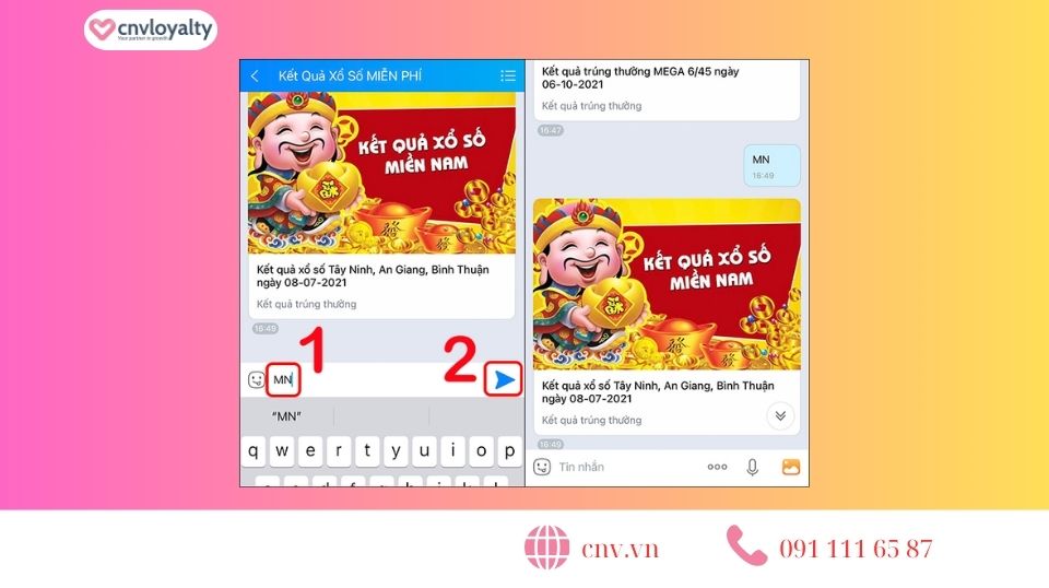 nội dung tin nhắn để xem xổ số ba miền trên Zalo