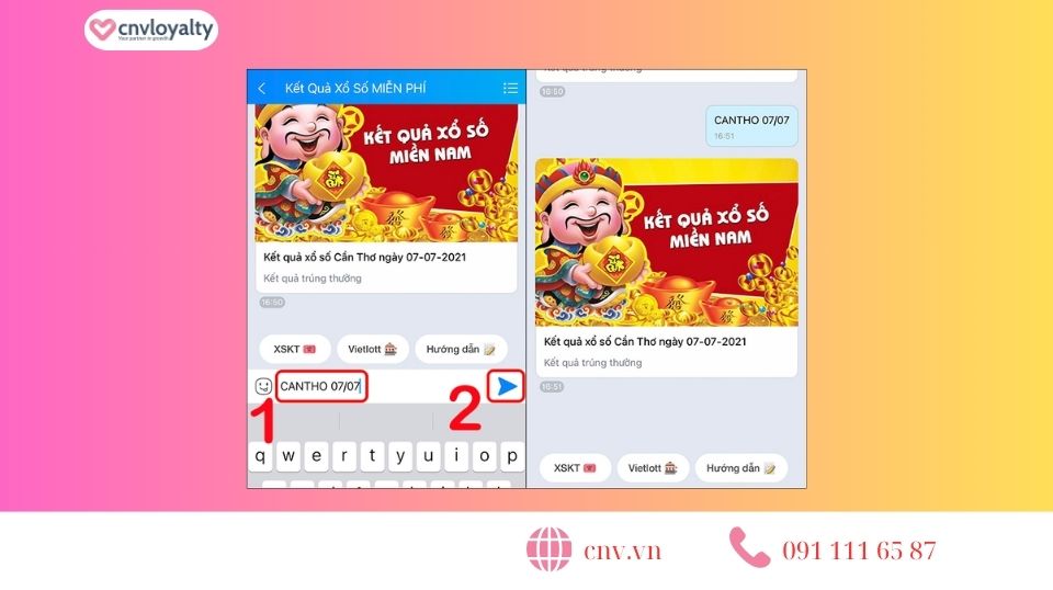 nội dung tin nhắn để xem xổ số theo tỉnh và ngày trên Zalo