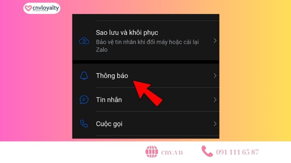 Vào phần cài đặt thông báo