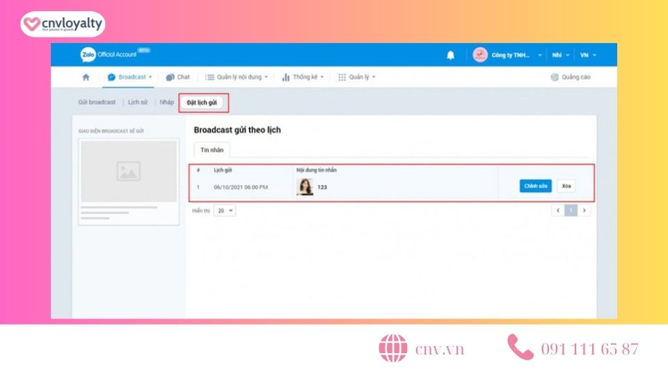 Thiết lập thông tin Broadcast trên Zalo OA