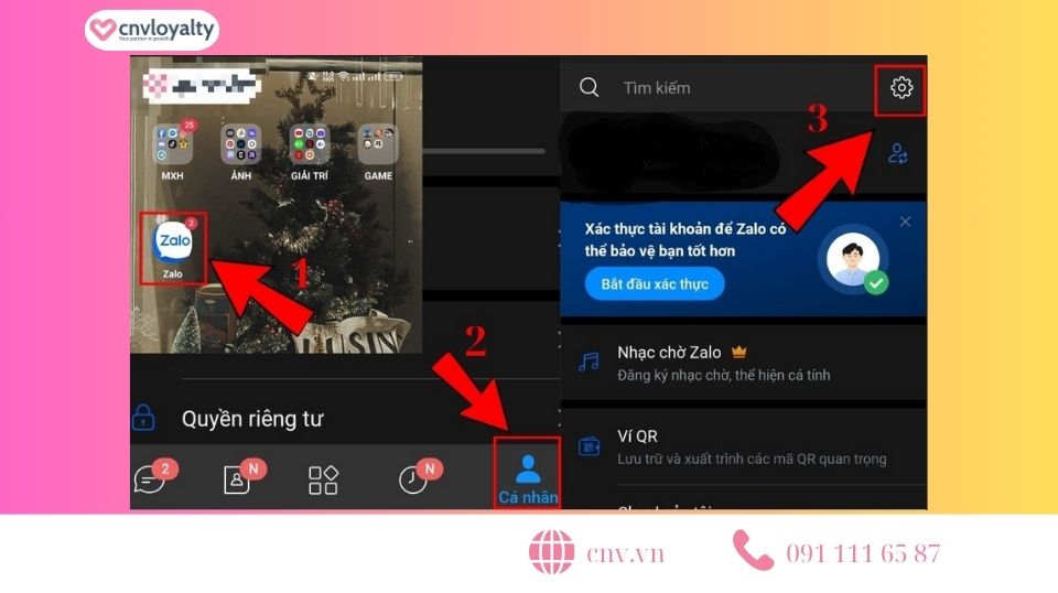Truy cập vào Zalo chọn đến mục cá nhân và vô phần cài đặt