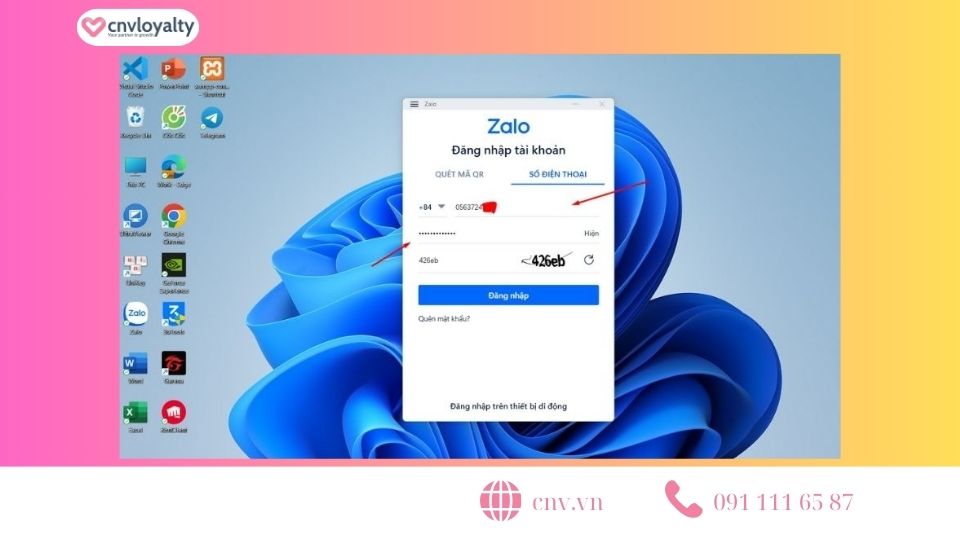 Nhập tài khoản Zalo bằng số điện thoại vào