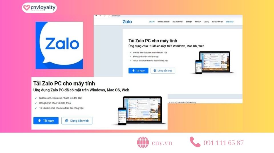 Truy cập vào trang website của Zalo