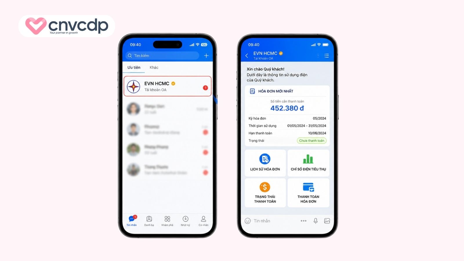 Tra cứu hóa đơn tiền điện qua Zalo