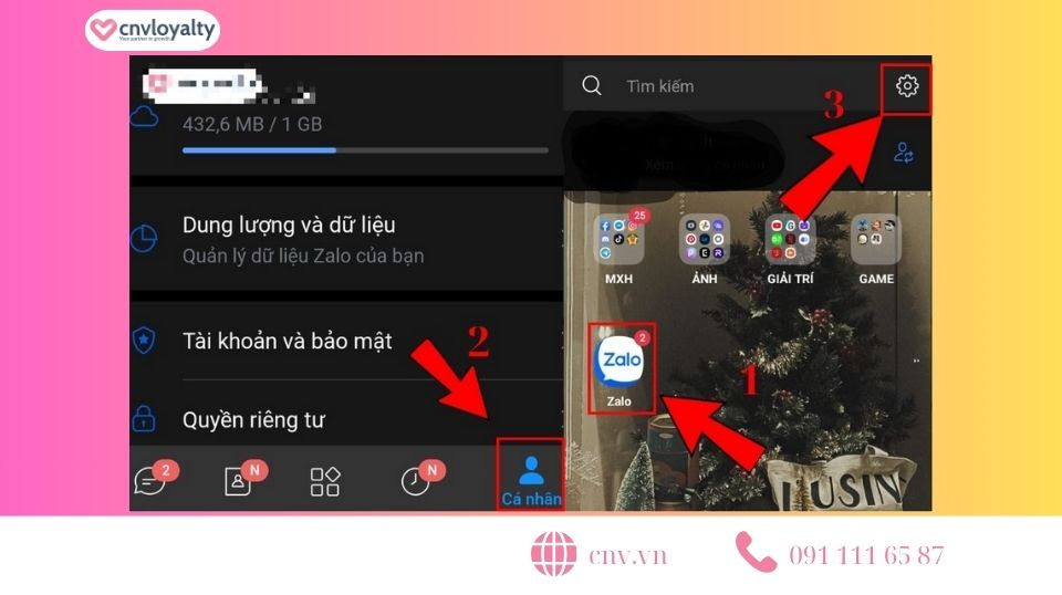 Truy cập vào app Zalo chọn mục cá nhân và đi đến cài đặt