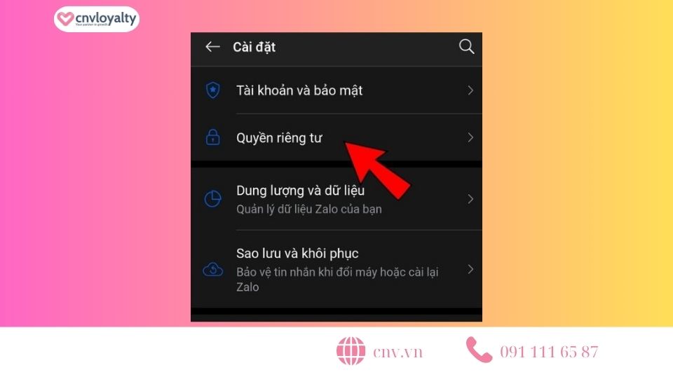 Bấm vào cài đặt quyền riêng tư