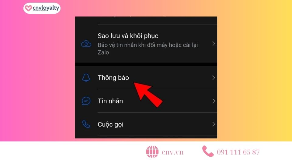 Vô cài đặt thông báo