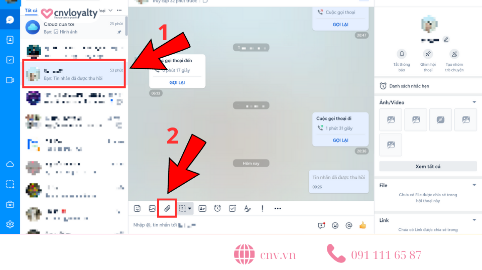 Vào khung chat và click vô biểu tượng đính kèm