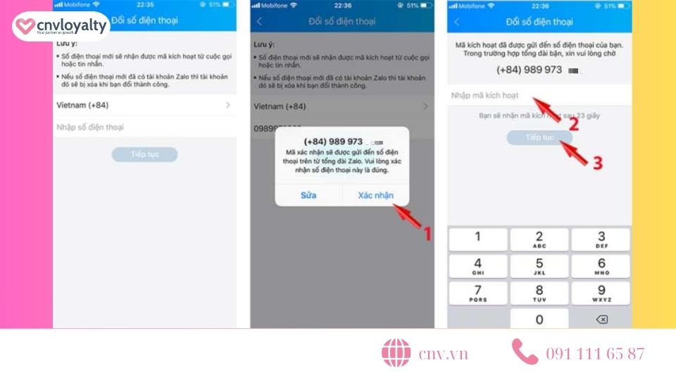 Xác nhận đổi số điện thoại Zalo