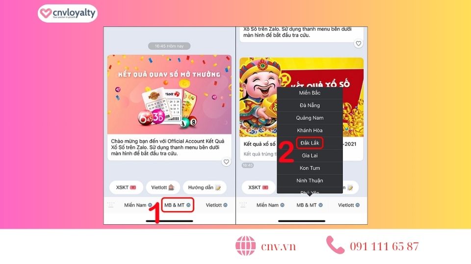 xem xổ số miền bác và miền nam trên Zalo