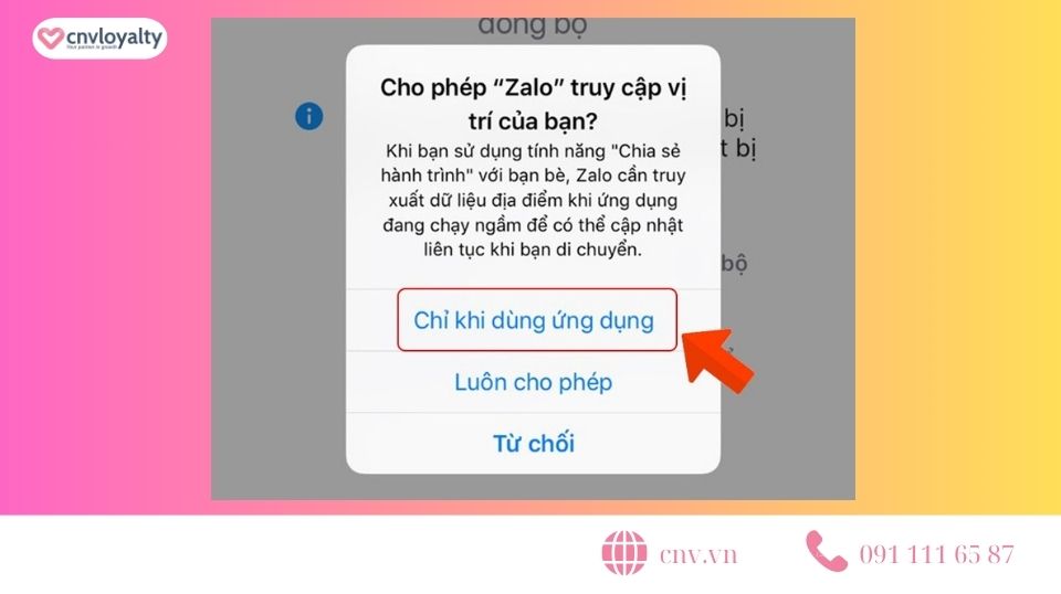 Cho phép Zalo truy cập vị trí