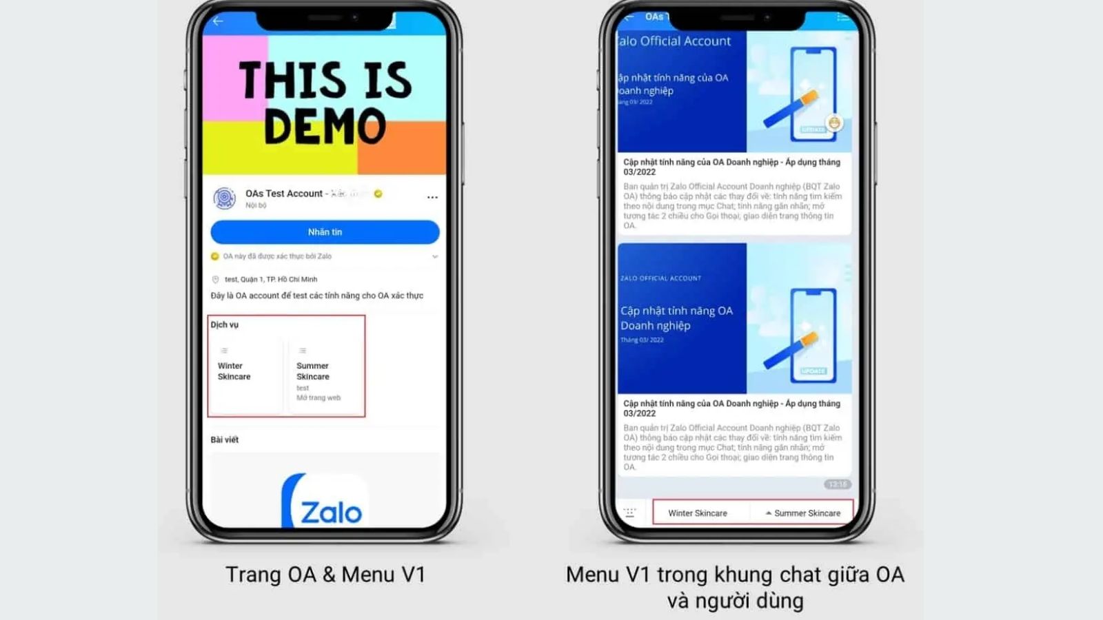 Hướng dẫn thiết lập menu Zalo OA cụ thể chi tiết 5 luu y menu nhanh se khong the hien thi khi menu chinh la menu v1