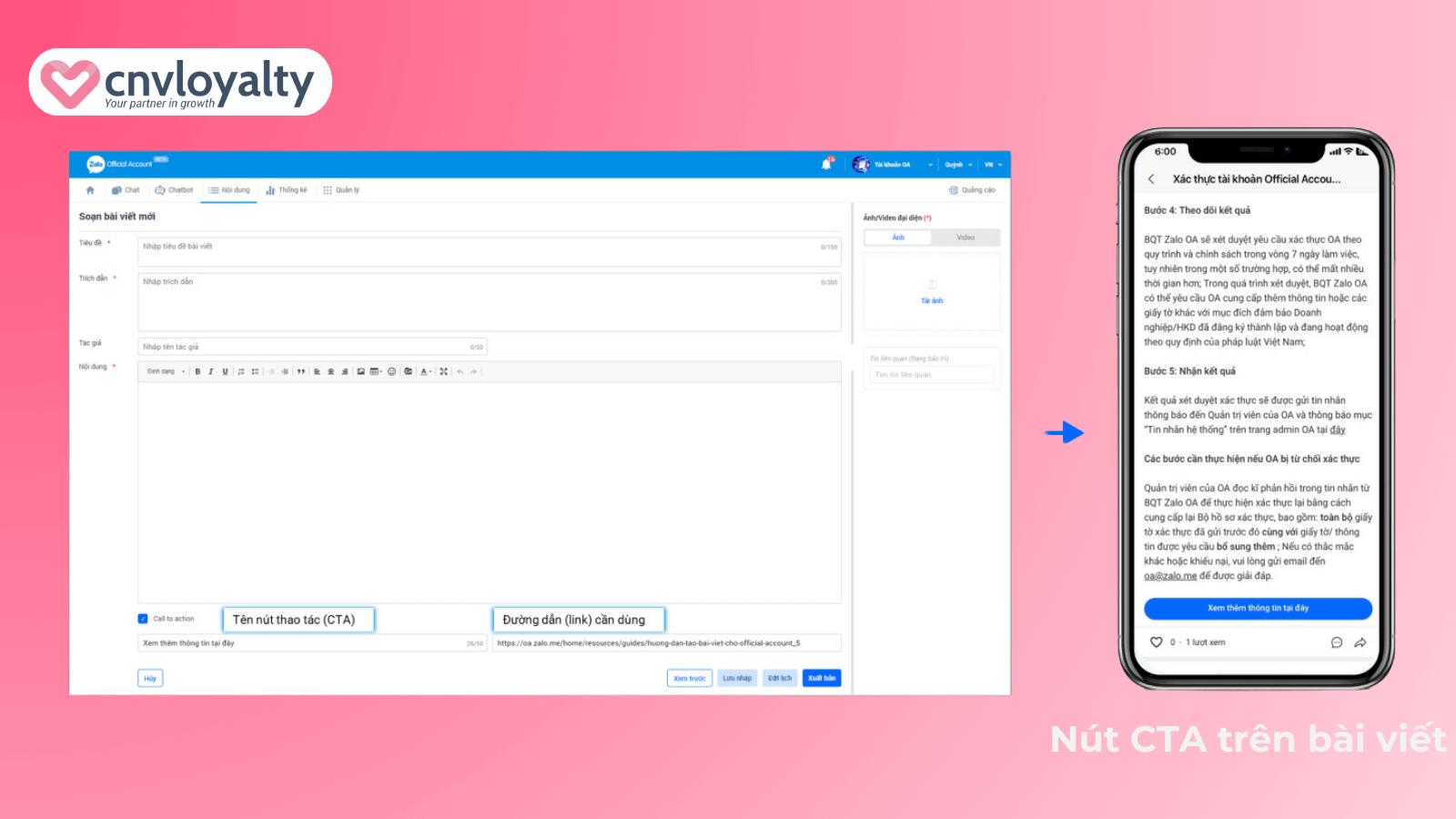 Đặt tên cho nút thao tác CTA và đặt link đường dẫn 