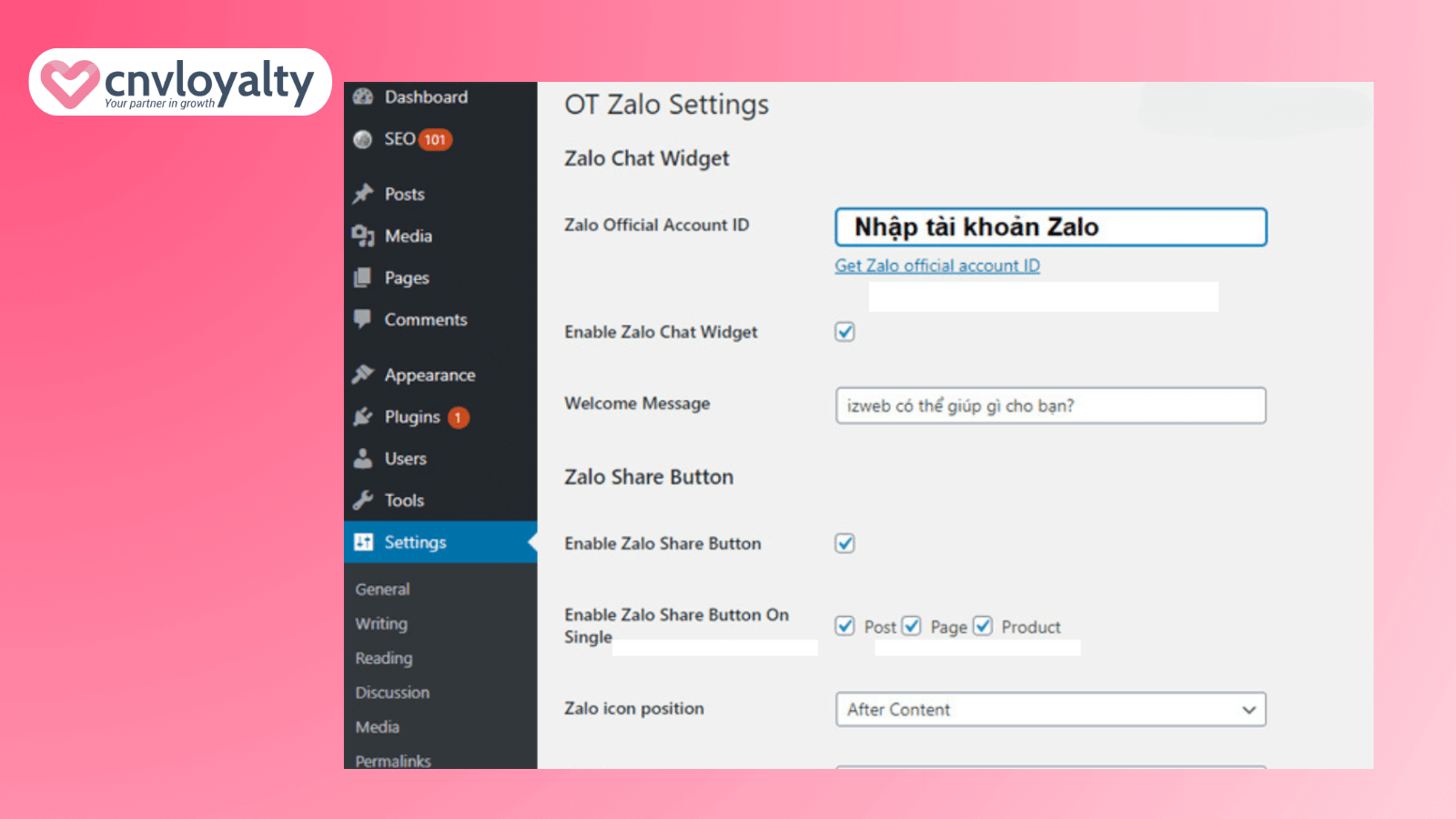 Liên kết website với zalo chat