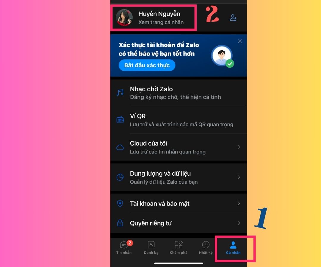Tuỳ chỉnh vào trang cá nhân trên Zalo