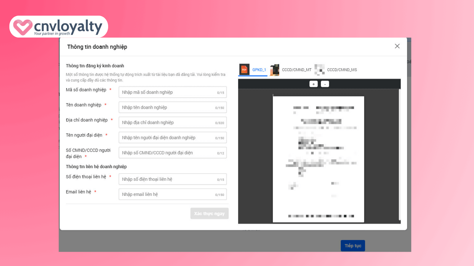 Link xác thực Zalo