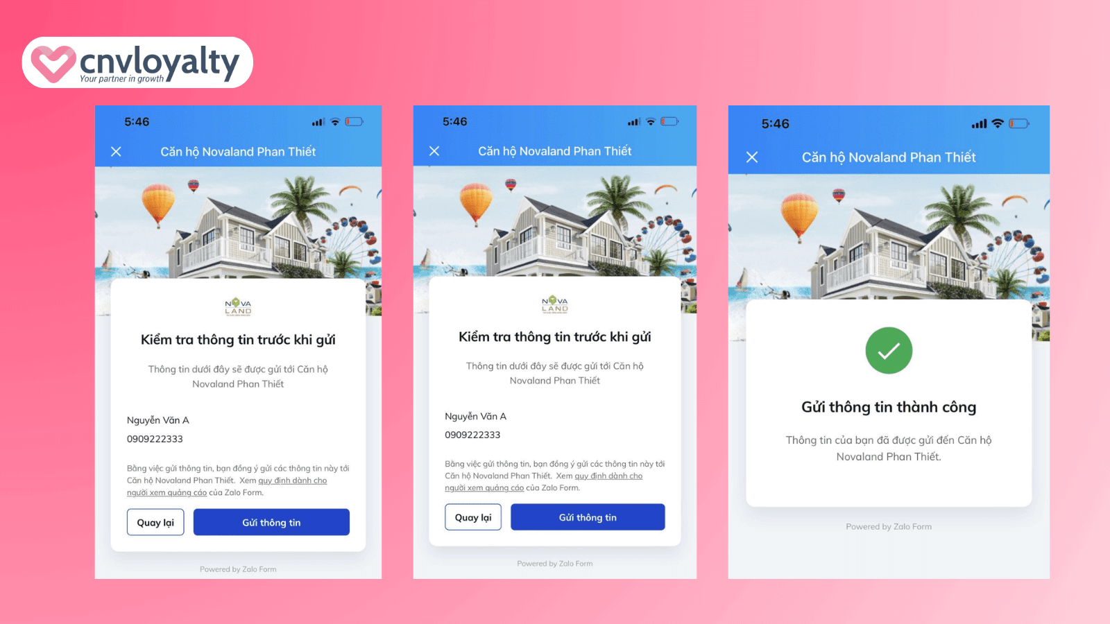 Xác nhận điền form thành công