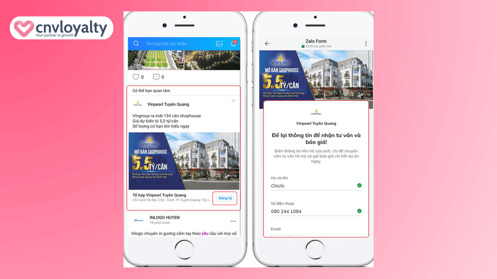 Mẫu quảng cáo Zalo Form