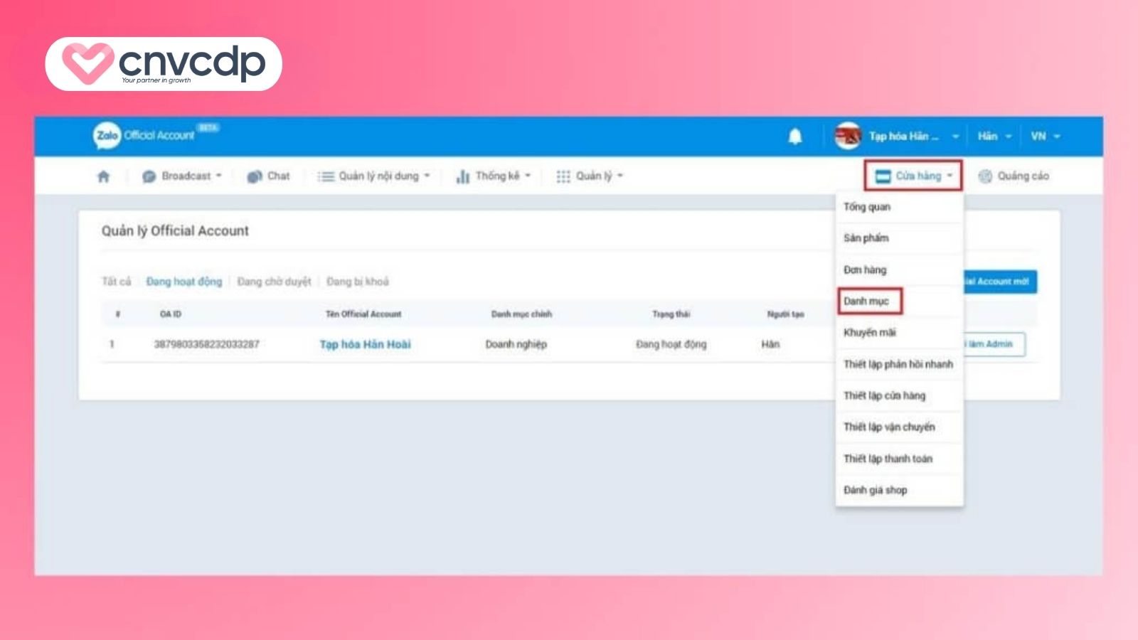 Cách tạo danh mục sản phẩm trên Zalo Shop