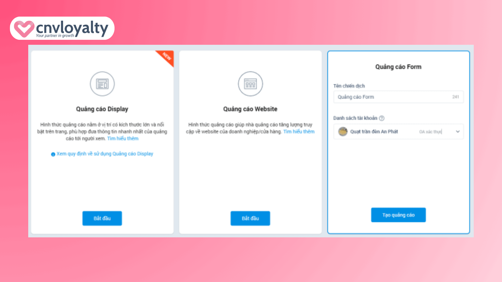 Thiết lập quảng cáo
