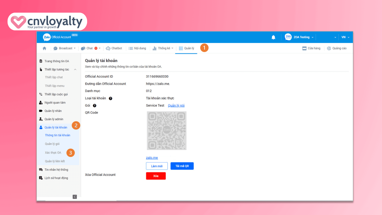 Phí vận hành tài khoản OA xác thực