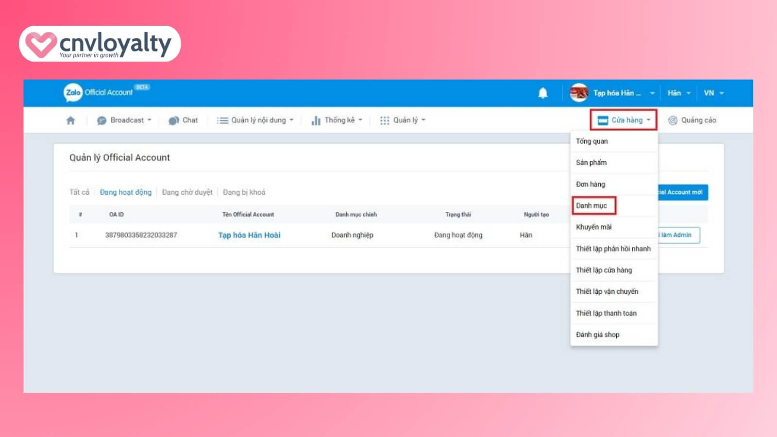 cách tạo danh mục sản phẩm trên Zalo shop