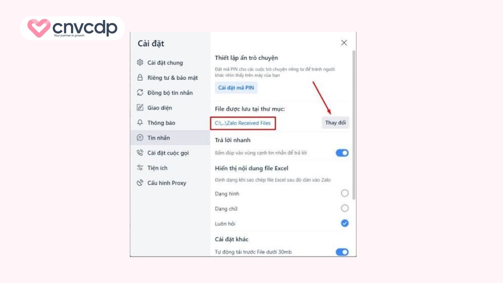 Chọn thư mục lưu và xuất dữ liệu Zalo về máy tính