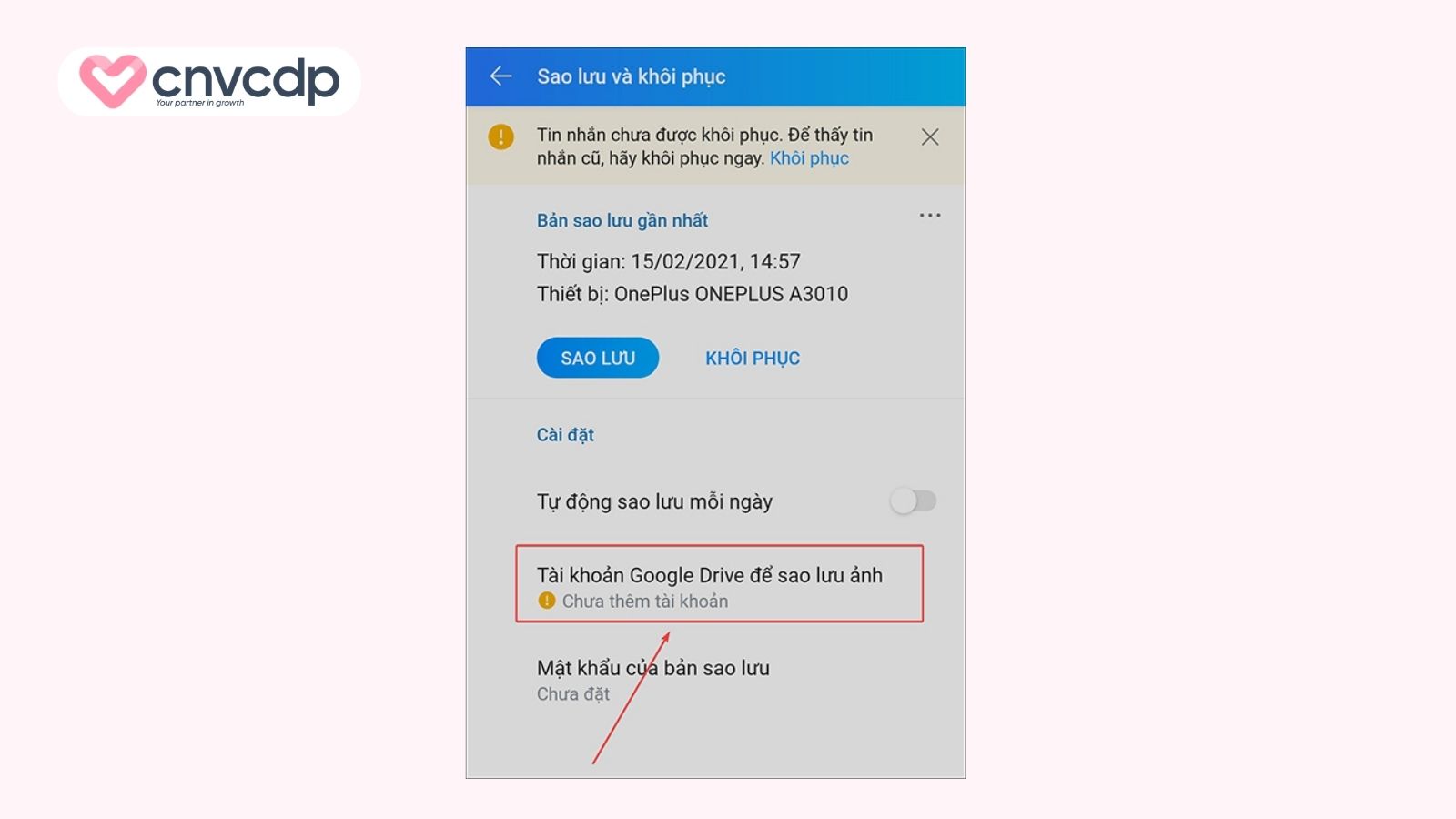 Liên kết Google Drive để sao lưu ảnh và dữ liệu Zalo