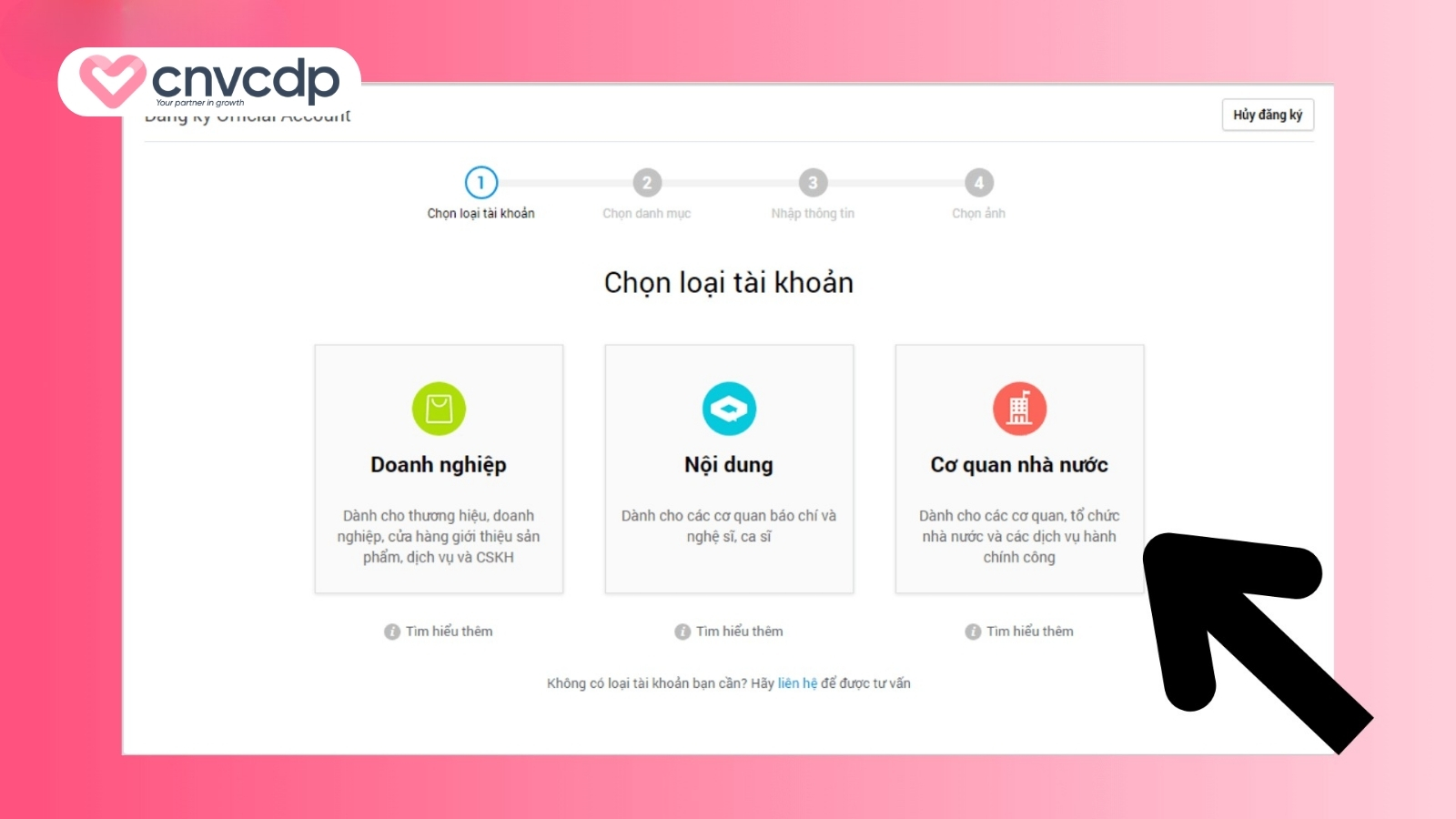 Bước 2 tạo Zalo page cho cơ quan nhà nước