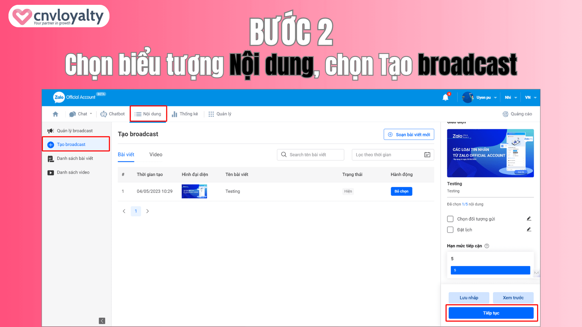 Broadcast Zalo là gì? Bật mí 4 bước tạo Broadcast Zalo 12 Bước 2 tạo broadcast zalo