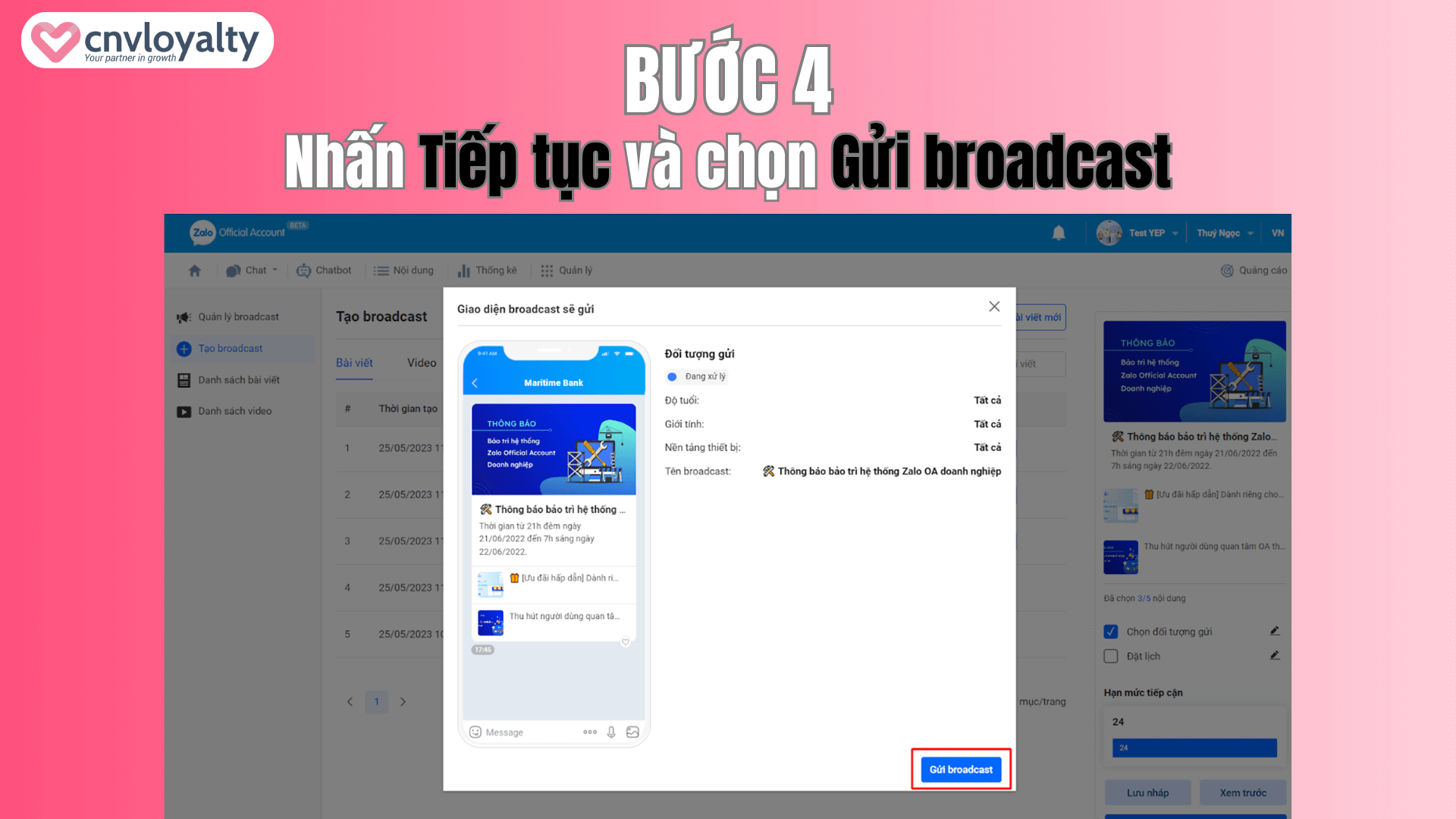 Broadcast Zalo là gì? Bật mí 4 bước tạo Broadcast Zalo 14 Bước 4 tạo broadcast zalo