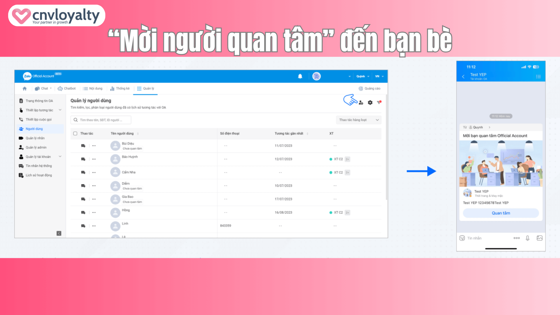 Mời người quan tâm đến bạn bè