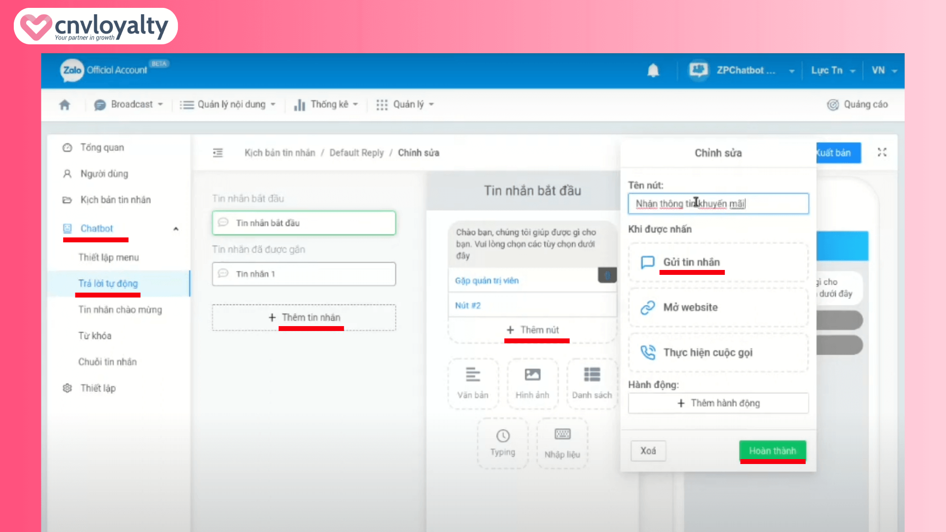 Thiết lập tin nhắn tự động Thiết lập tin nhắn tự động