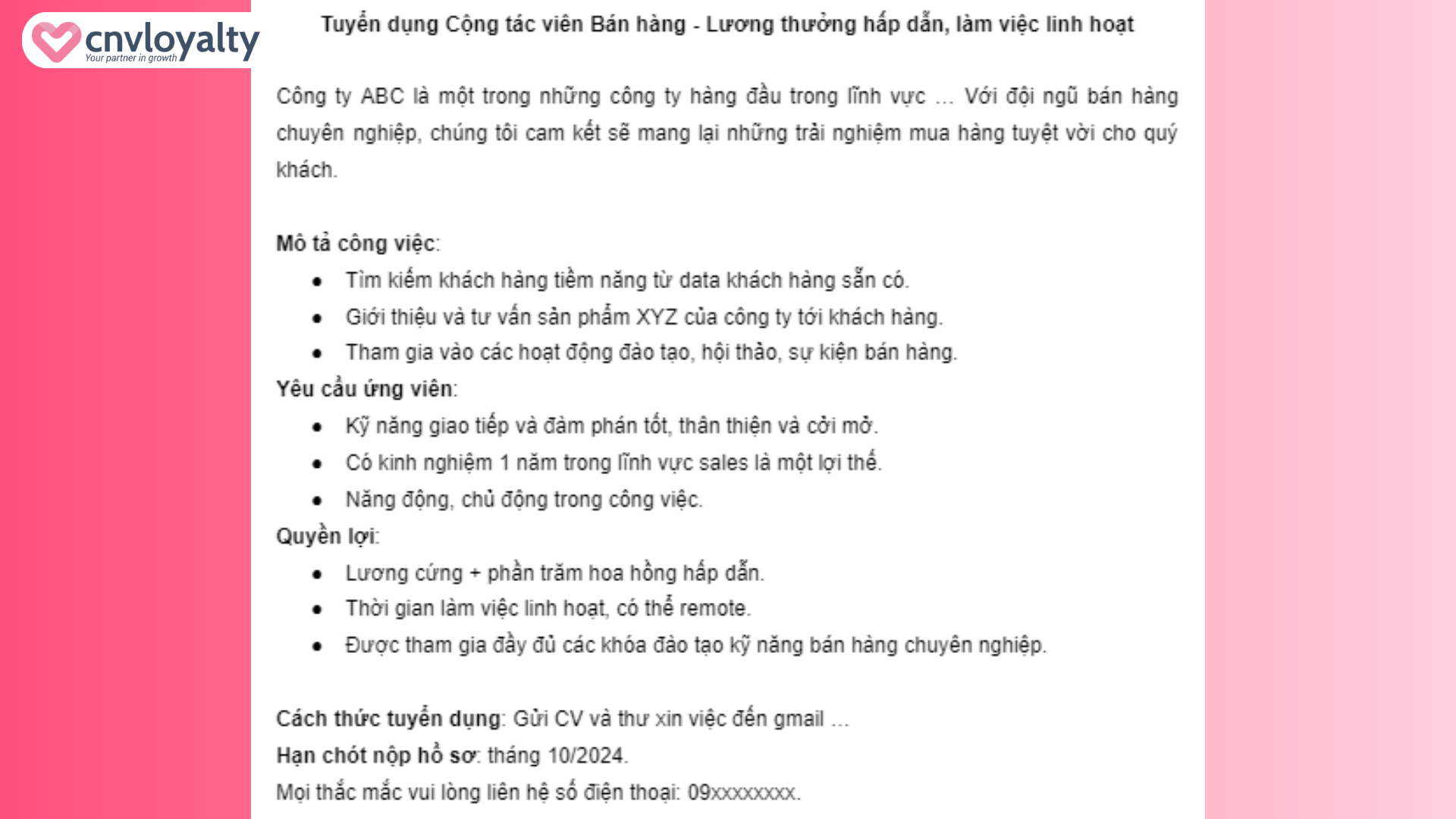Cách tuyển CTV bán hàng CHẤT LƯỢNG chỉ với 5 bước ĐƠN GIẢN 11 Mẫu bài đăng tuyển CTV bán hàng