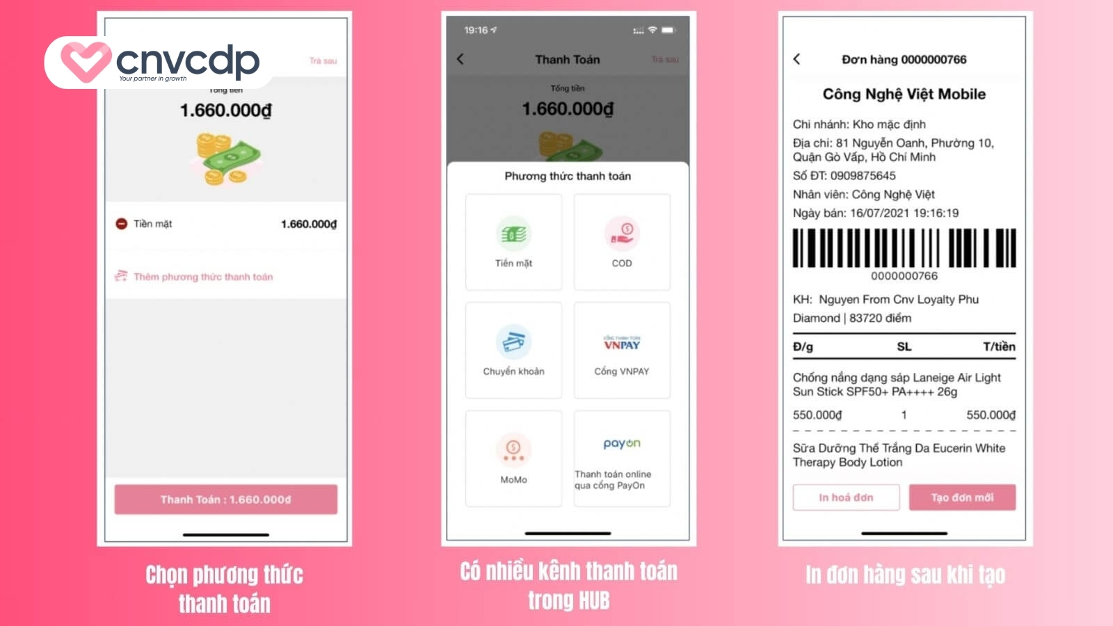 Hoàn thành đơn hàng bằng cách chọn phương thức thanh toán trên loyalty hub