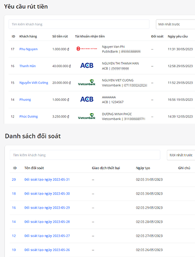 quan ly thong tin rut tien va doi soat