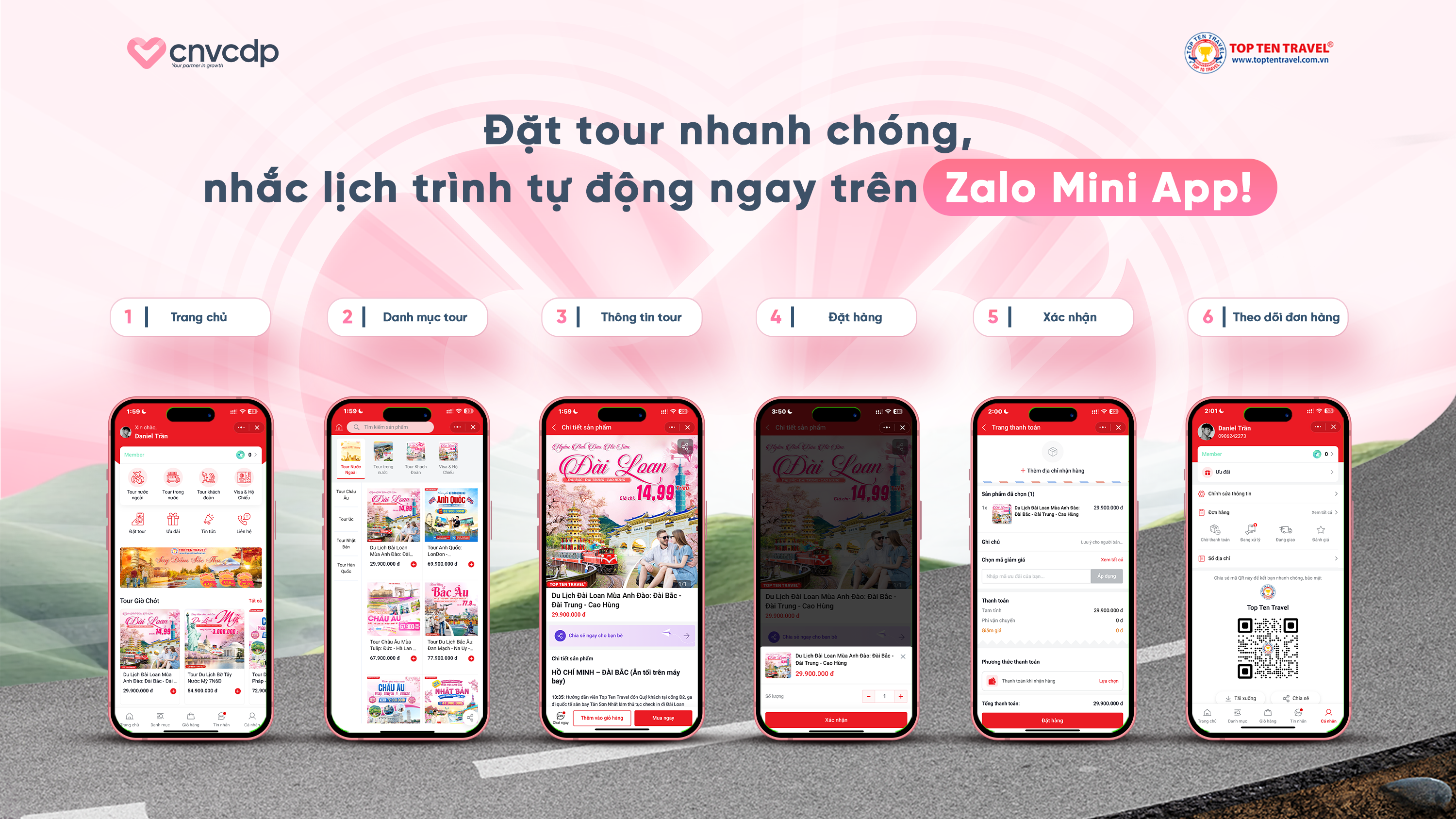 Top Ten Travel Chuyển Đổi Số – Đặt Tour Nhanh Chóng & Nhắc Lịch Tự Động Trên Zalo Mini App 2 Mini App Top Ten Travel x PRIVATE DOMAIN TRAFFIC SYSTEM