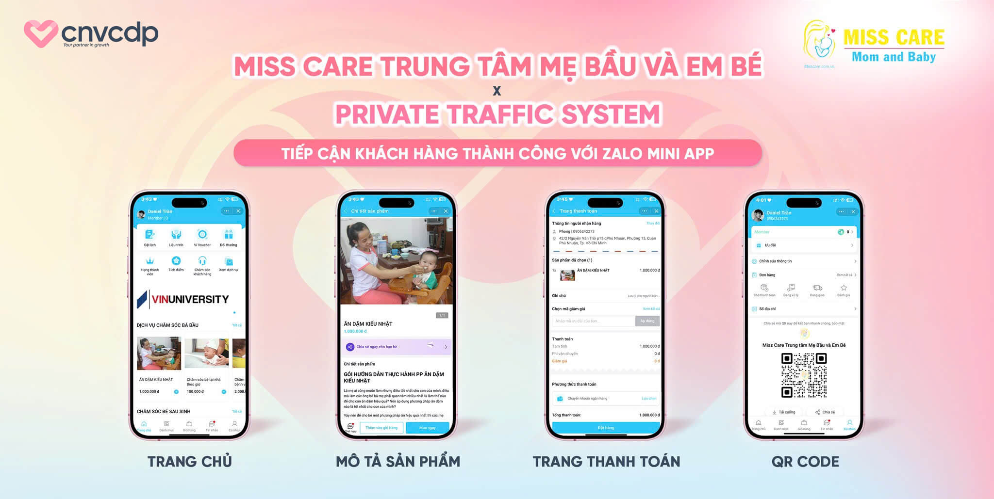 Miss Care x Private Domain Traffic System – Chuyển Đổi Số Ngành Dịch Vụ Chăm Sóc Mẹ & Bé Trên Zalo Mini App 5 Mini App MissCare x Private Domain Traffic System