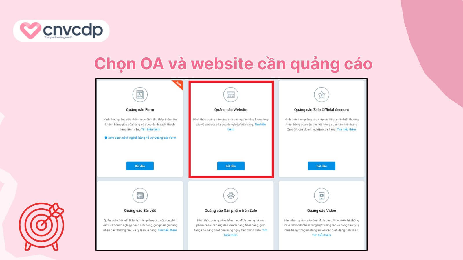 Hướng dẫn chi tiết tạo quảng cáo website trên zalo NHANH và HIỆU QUẢ 6 Chon OA va website can quang cao tren zalo