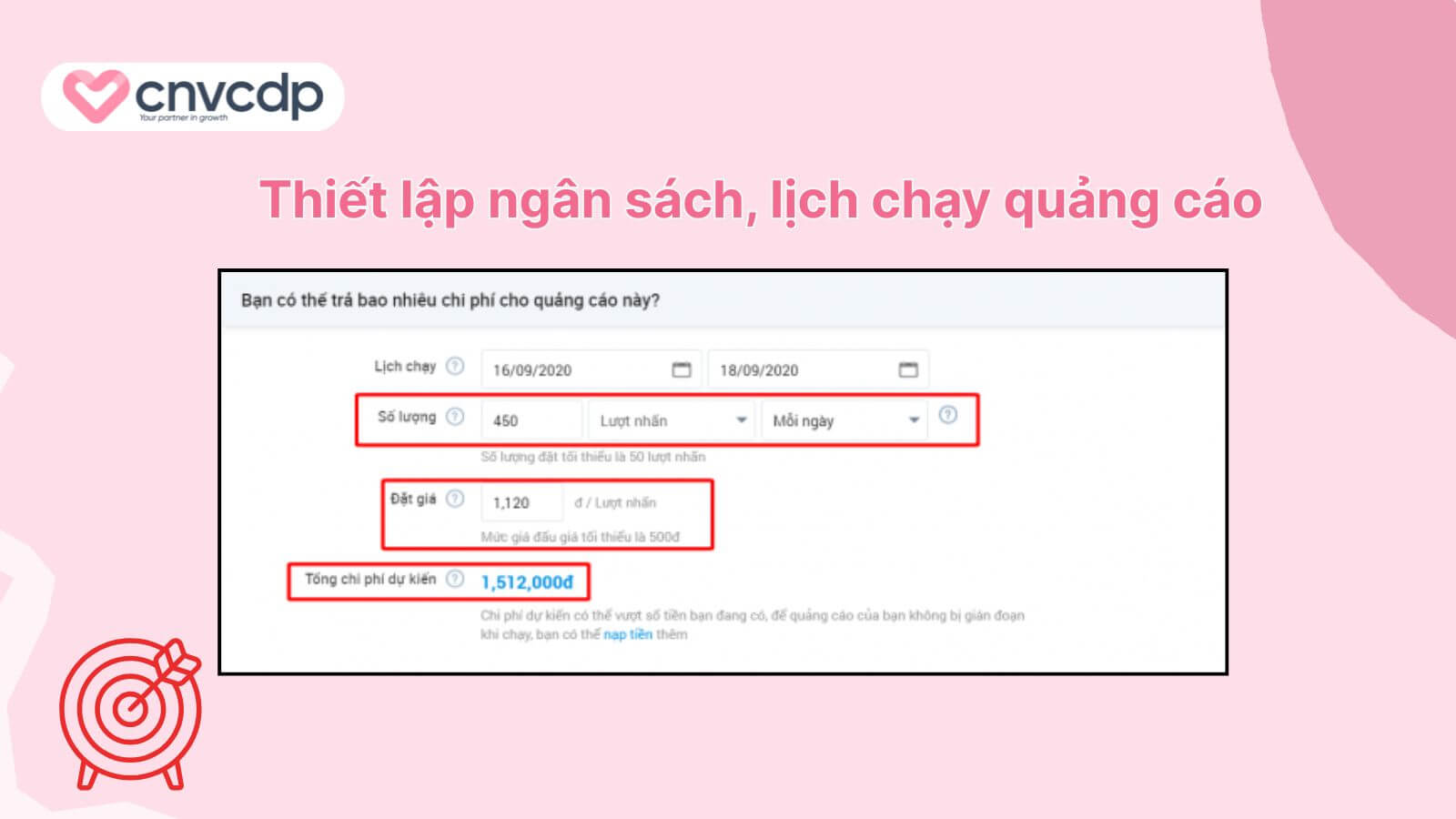 Hướng dẫn chi tiết tạo quảng cáo website trên zalo NHANH và HIỆU QUẢ 8 Lap ngan sach va lich chay quang cao trang web tren zalo